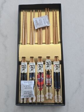 Japanese Decorative Bamboo Samourai Chopstick Set - Natural Brown (5 Pairs)